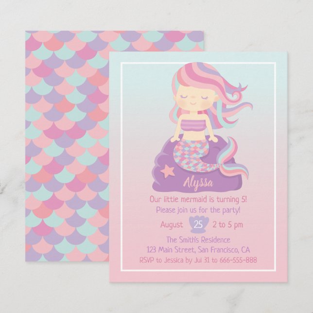 Invitations d'anniversaire à la mignonne fille de  (Devant / Derrière)
