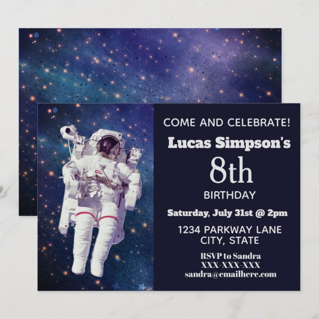 Invitations d'anniversaire à thème pour l'espace a (Devant / Derrière)