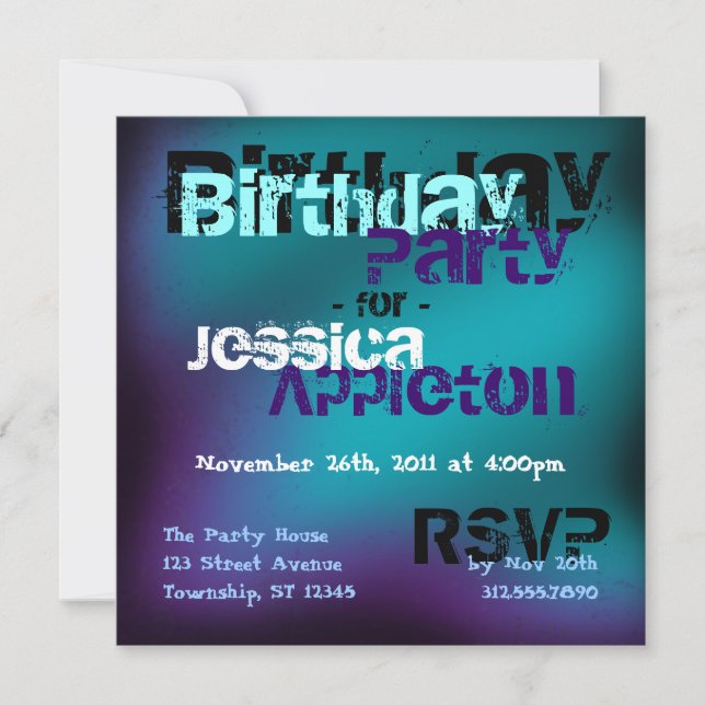 Invitations d'anniversaire Abstrait Turquoise et v (Devant)