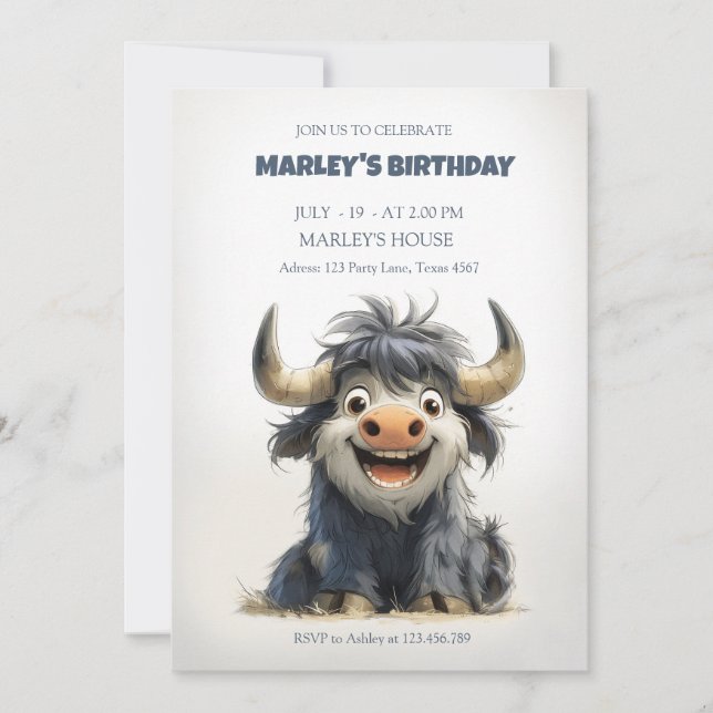 Invitations d'anniversaire amusantes avec des illu (Devant)