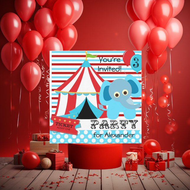 Invitations d'anniversaire au cirque rouge, blanc  (Créateur téléchargé)