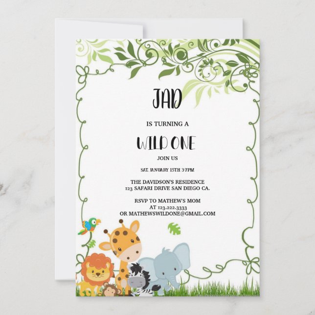 Invitations d'anniversaire aux ANIMAUX SAUVAGES (Devant)