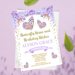 Invitations d'anniversaire aux papillons, fille d'