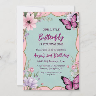 invitations d'anniversaire aux papillons roses et 