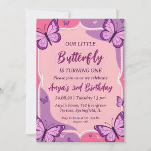 invitations d'anniversaire aux papillons roses et 