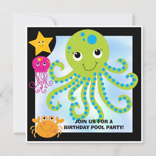 Invitations d'anniversaire Customisées de poulpe (Devant)
