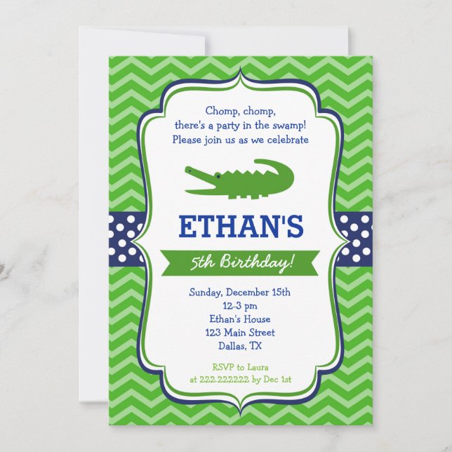 Invitations d'anniversaire d'Alligator (Devant)