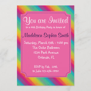Invitations d'anniversaire d'arc-en-ciel de filles