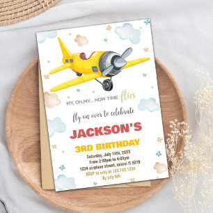 Invitations d'anniversaire d'avion jaune