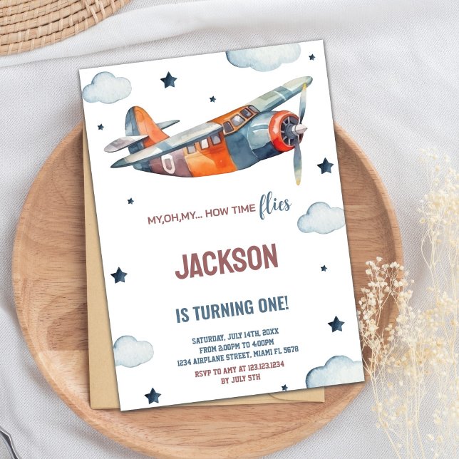 Invitations d'anniversaire d'avion orange (Orange Airplane Birthday Invitations)