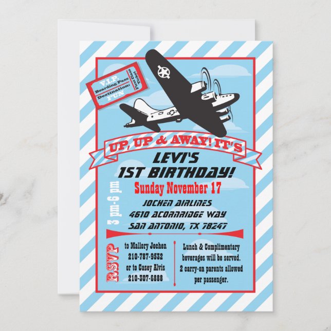 Invitations d'anniversaire d'avion Retro (Devant)