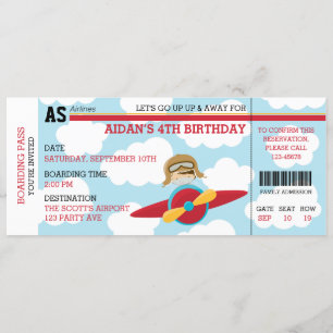 Invitations d'anniversaire d'avion (style Billet p