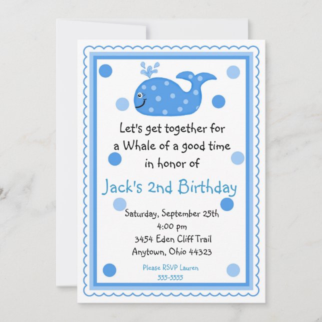 Invitations d'anniversaire de baleine (Devant)