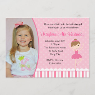 Invitations d'anniversaire de Ballerina avec photo