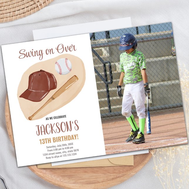 Invitations d'anniversaire de baseball Brown avec  (Brown Baseball Birthday Invitations with photo)