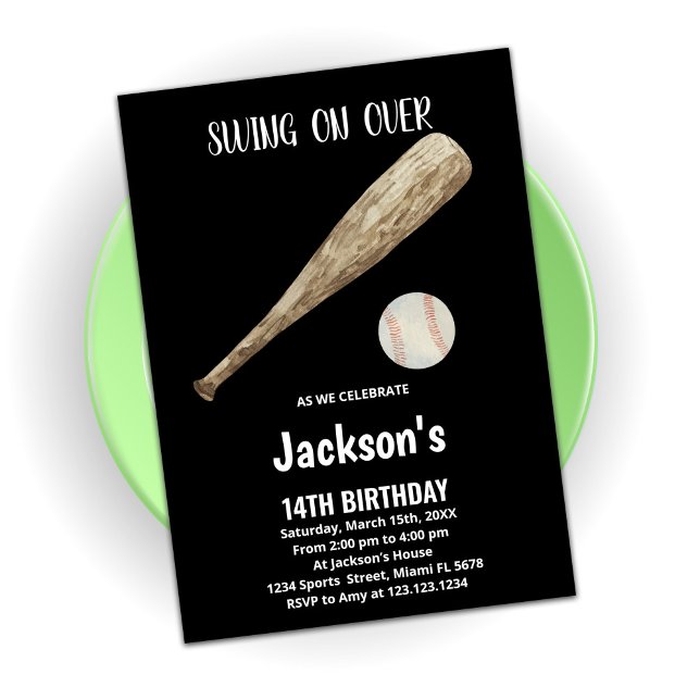 Invitations d'anniversaire de baseball noir blanc (Créateur téléchargé)