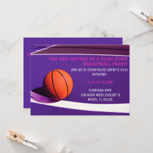 Invitations d'anniversaire de basket-ball violet p