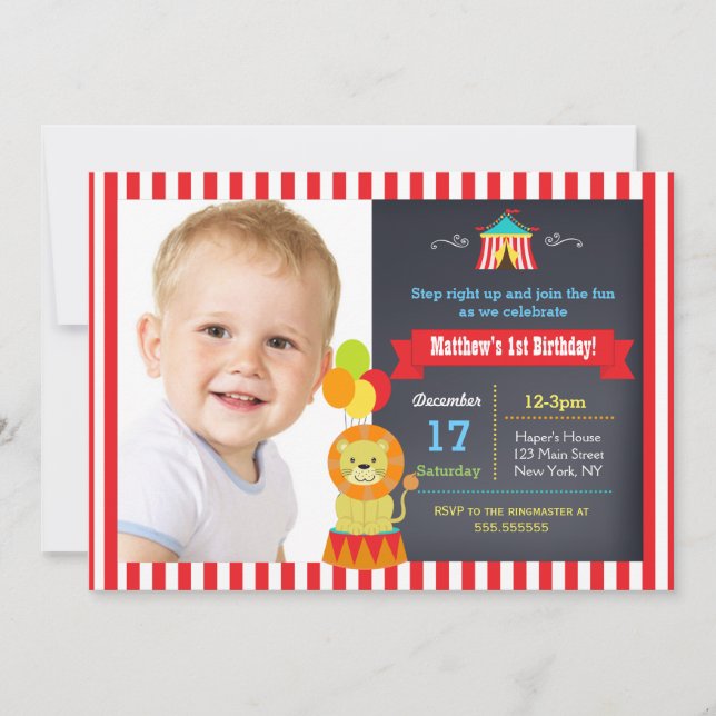 Invitations d'anniversaire de Bigtop de lion de (Devant)