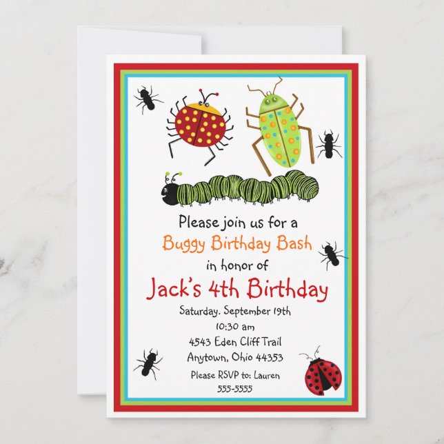 Invitations d'anniversaire de bogues (Devant)