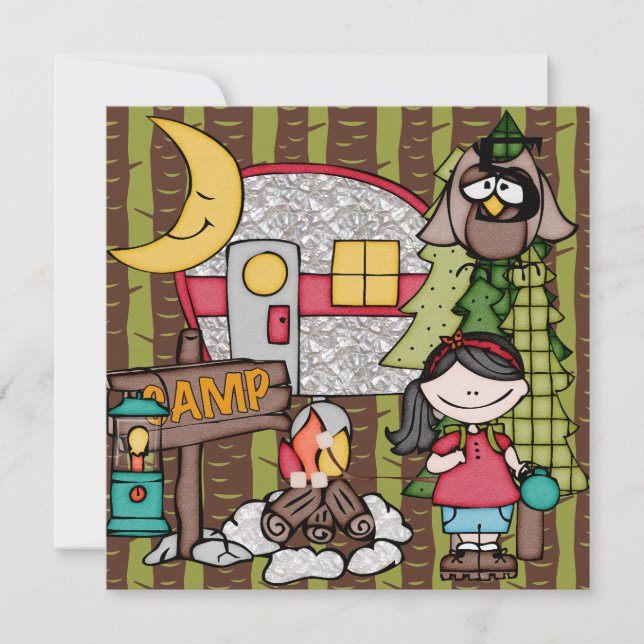 Invitations d'anniversaire de camping de fille de (Devant)