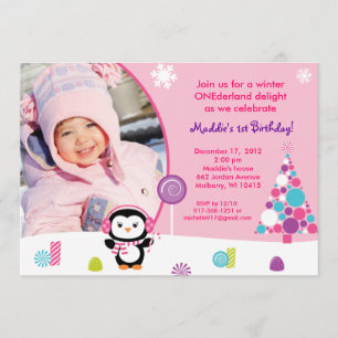 Invitations d'anniversaire de Candy Penguin d'hive