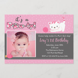 Invitations d'anniversaire de chats en rose