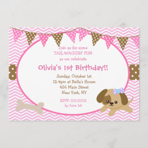 Invitations d'anniversaire de chien pour une fille