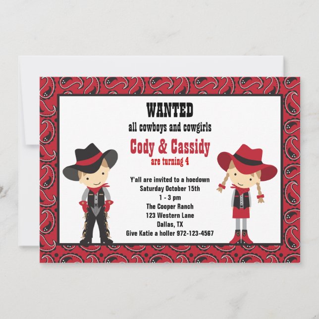 Invitations d'anniversaire de Cowboy et Cowgirl (Devant)