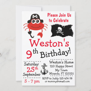 Invitations d'anniversaire de crabe pirate