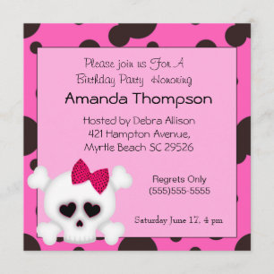 Invitations d'anniversaire de crâne pour filles