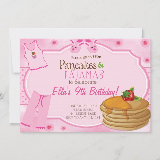 Invitations d'anniversaire de crêpes et de pyjamas (Devant)