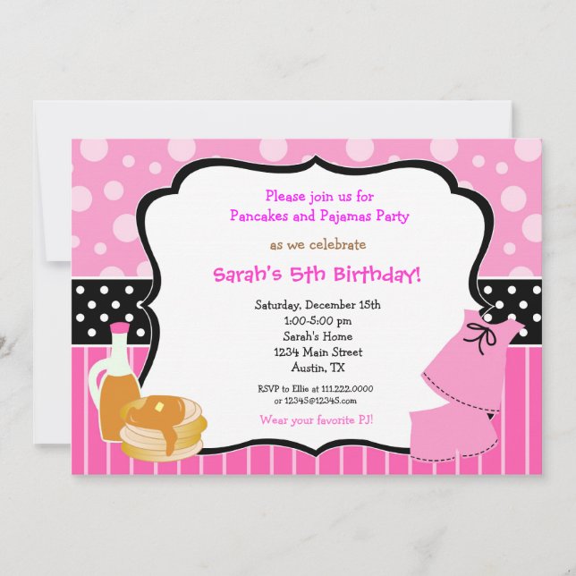 Invitations d'anniversaire de crêpes et de pyjamas (Devant)