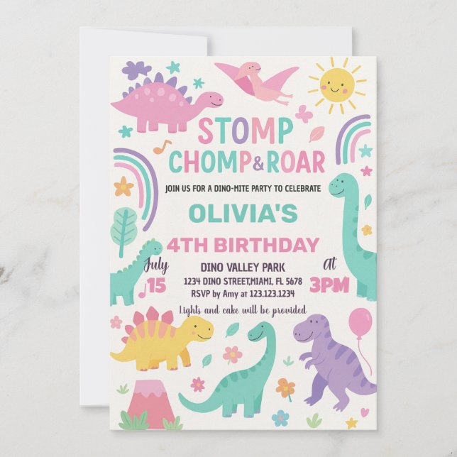 Invitations d'anniversaire de Dinosaur (Devant)