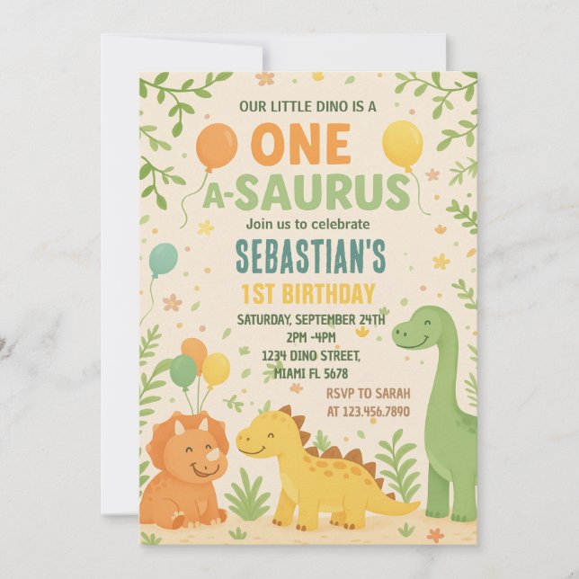 Invitations d'anniversaire de Dinosaur (Devant)