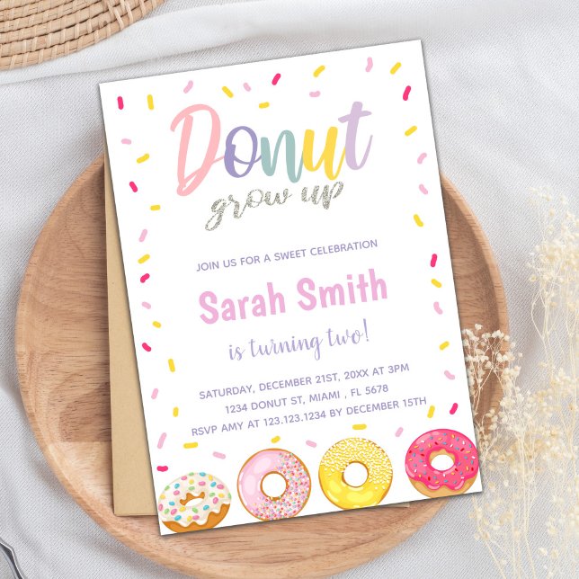 Invitations d'anniversaire de Donut rose violet (Purple Pink Donut Birthday Invitations)