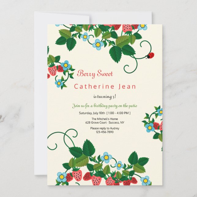 Invitations d'anniversaire de fraises (Devant)