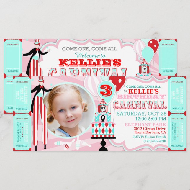 Invitations d'anniversaire de gâteau de tente de (Devant / Derrière)