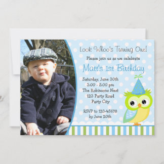 Invitations d'anniversaire de hibou avec photo pou