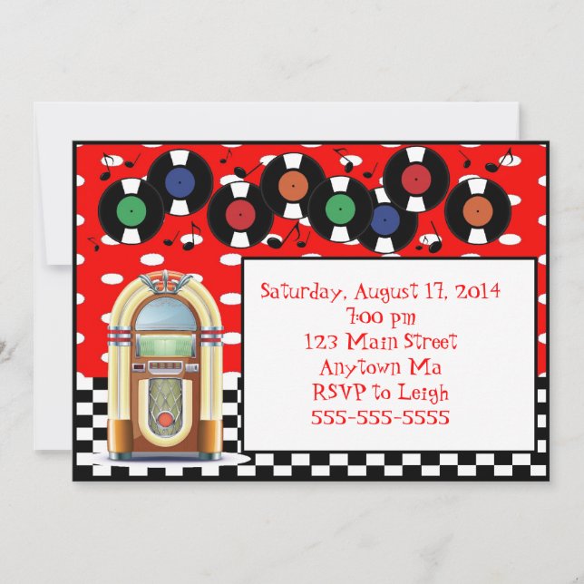 invitations d'anniversaire de juke-box de petit (Devant)