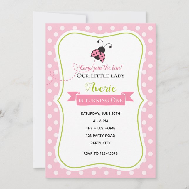 Invitations d'anniversaire de la coccinelle (vert  (Devant)