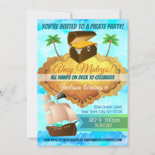 Invitations d'anniversaire de la fête du pirate