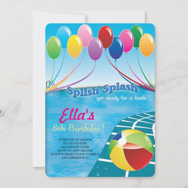 Invitations d'anniversaire de la fête du pool (Devant)