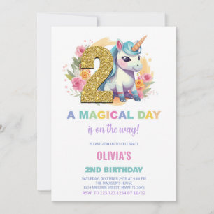 Invitations d'anniversaire de la licorne du 2e ann