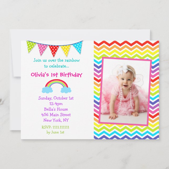 Invitations d'anniversaire de la photo Rainbow (Devant)