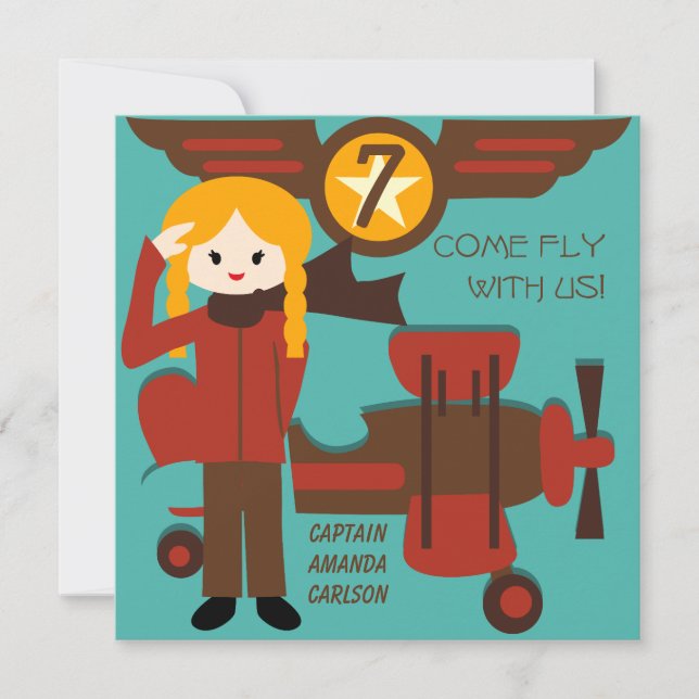 Invitations d'anniversaire de la pilote de Blond G (Devant)