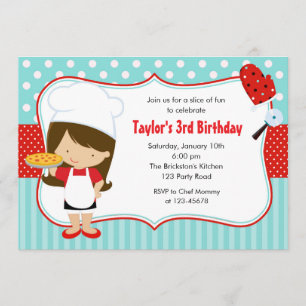 Invitations d'anniversaire de la pizza (Girl Turqu
