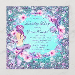 Invitations d'anniversaire de la Sirène sous la me