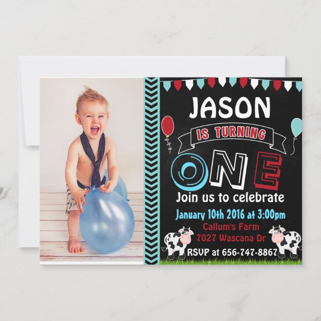 Invitations d'anniversaire de la vache de ferme av (Devant)