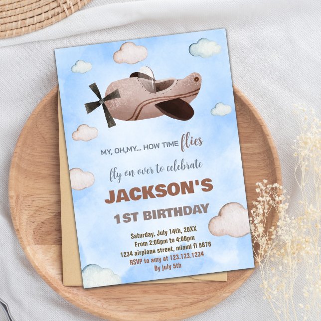 Invitations d'anniversaire de l'avion Brown (Brown Airplane Birthday Invitations)