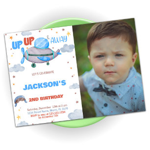 Invitations d'anniversaire de l'avion Brown bleu a